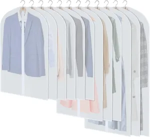 Garment Bags for Hanging Clothes, Set of 12 Suit Bags Dust-Resistant Clothes Cover Bags PEVA Breathable Clothes Protectors with Full Zipper for Closet Storage, 24” x 40”/47”/55”