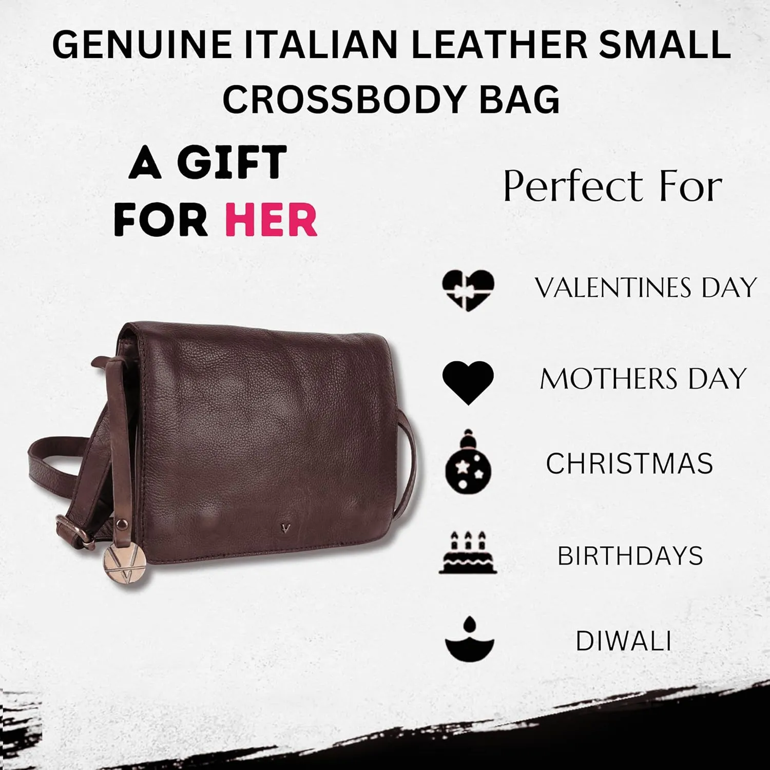 Genuine Italian Leather Small Crossbody Sling Bag – Trendy Casual Office Bag with Adjustable Strap