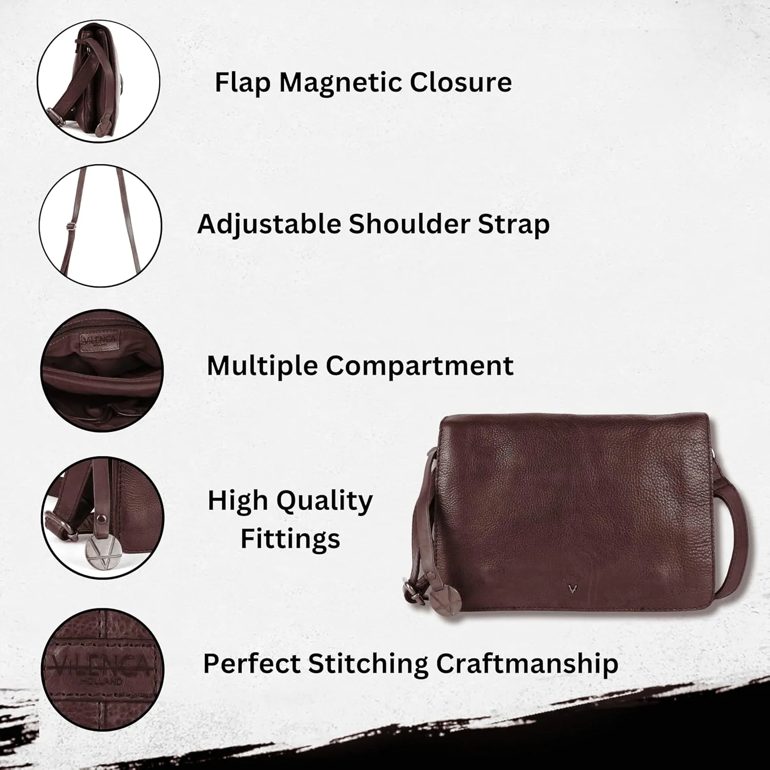 Genuine Italian Leather Small Crossbody Sling Bag – Trendy Casual Office Bag with Adjustable Strap