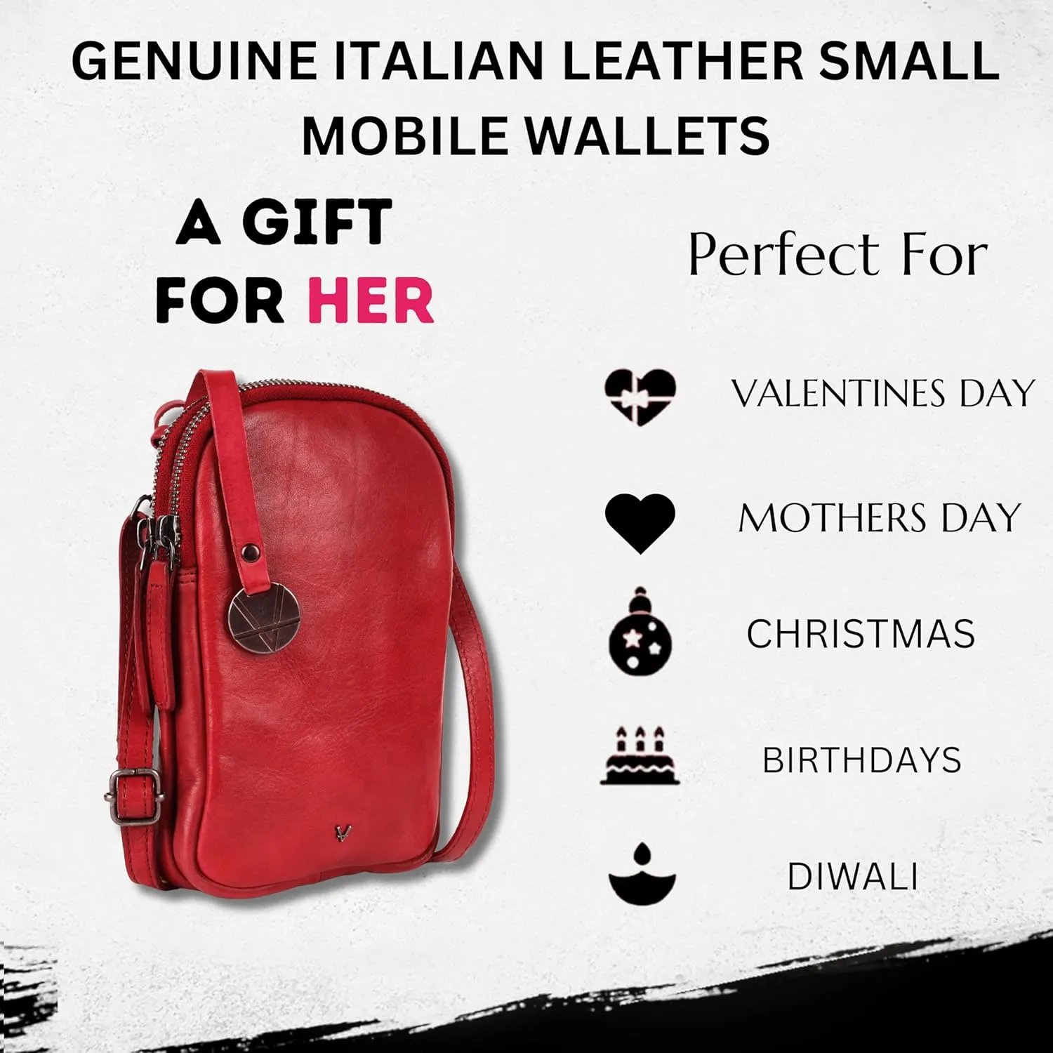Genuine Italian Leather Small Leather Crossbody Bags For Women Cell Phone Purse, Trendy Casual Detachable Strap