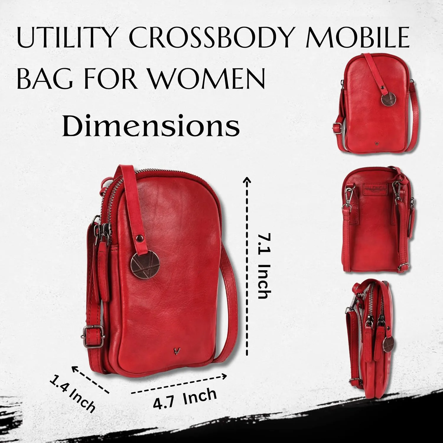 Genuine Italian Leather Small Leather Crossbody Bags For Women Cell Phone Purse, Trendy Casual Detachable Strap