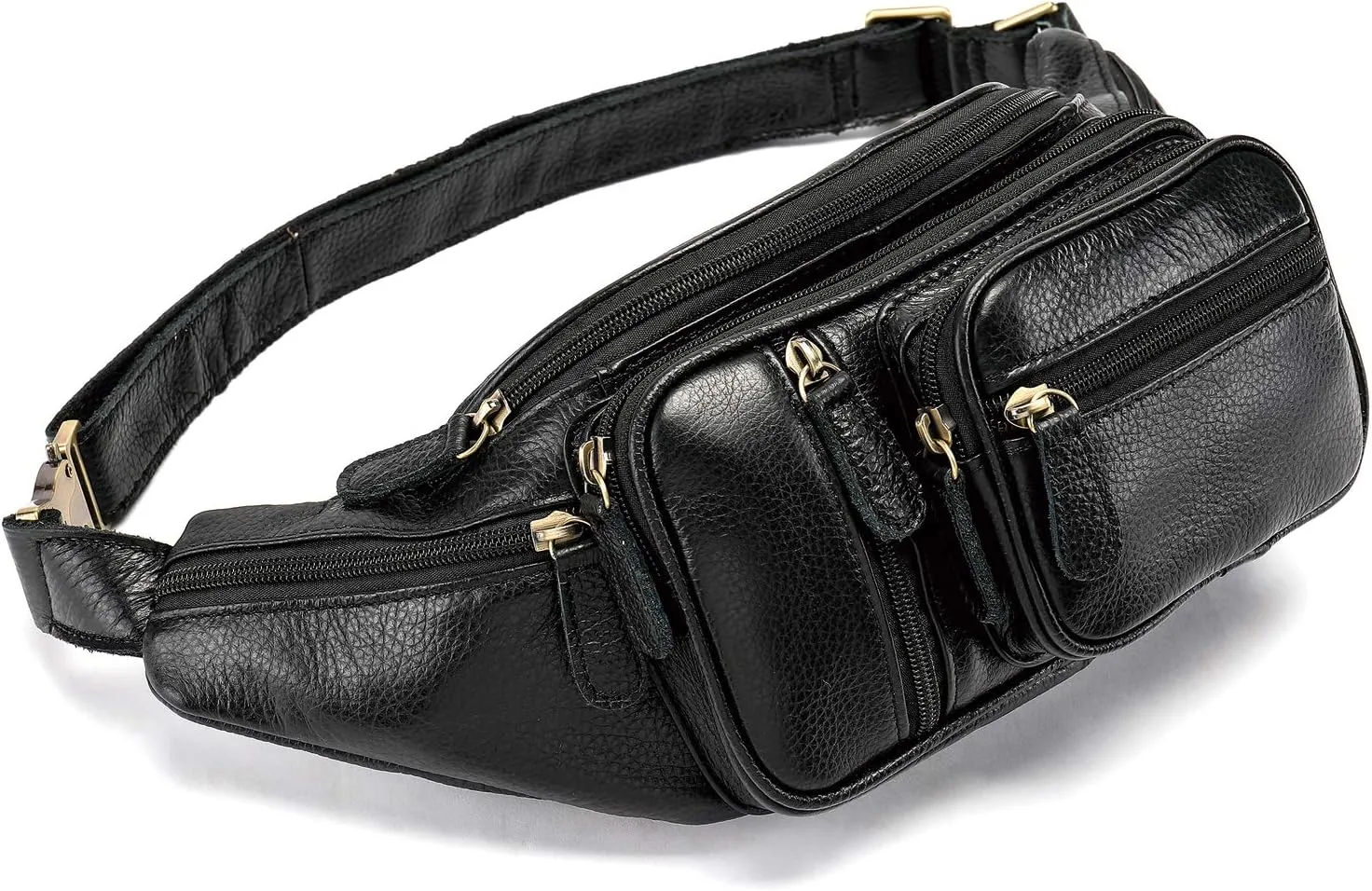 Genuine Leather Large Fanny Pack Waterproof Hip Belt Bag Cowhide Waist Bag Crossbody Sling Backpack Black