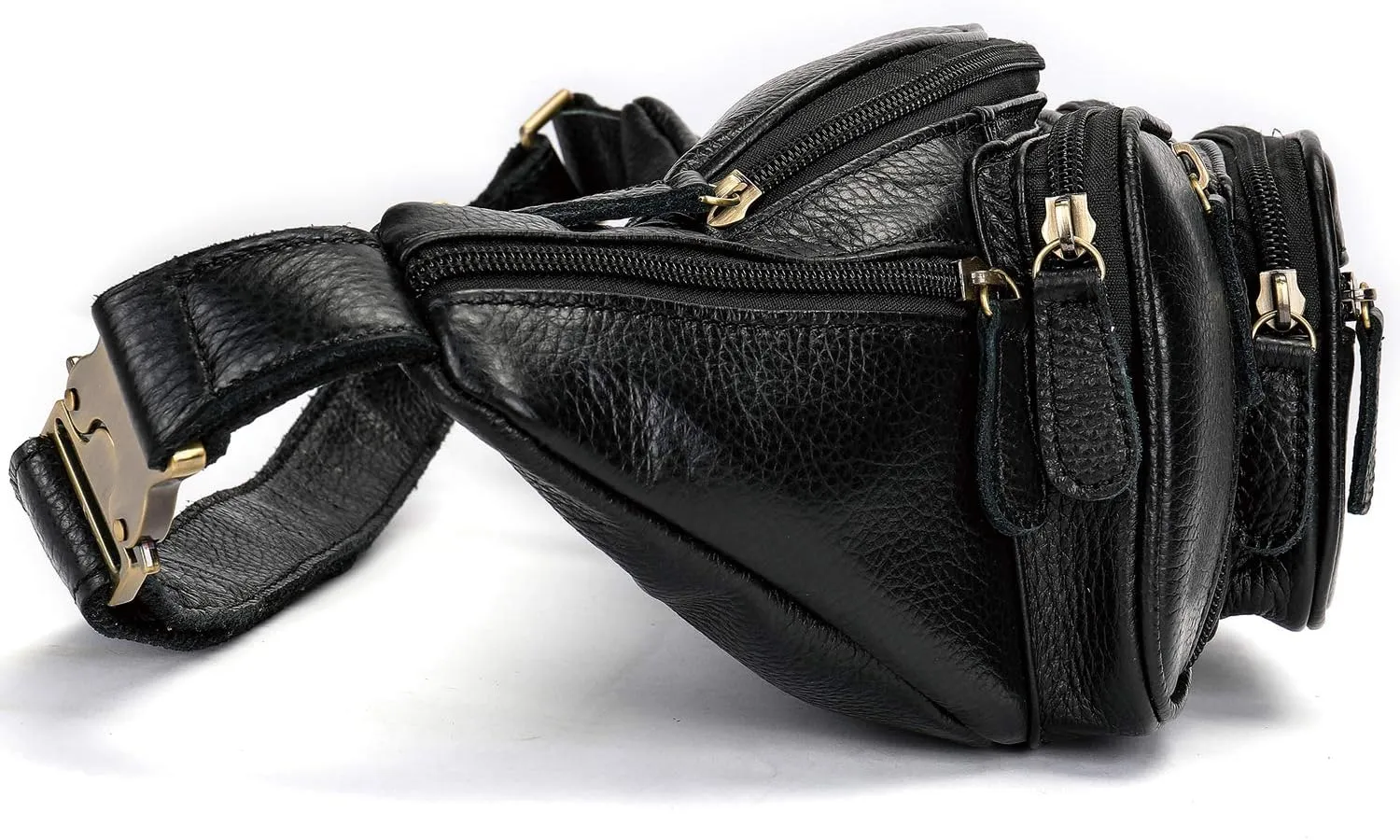 Genuine Leather Large Fanny Pack Waterproof Hip Belt Bag Cowhide Waist Bag Crossbody Sling Backpack Black