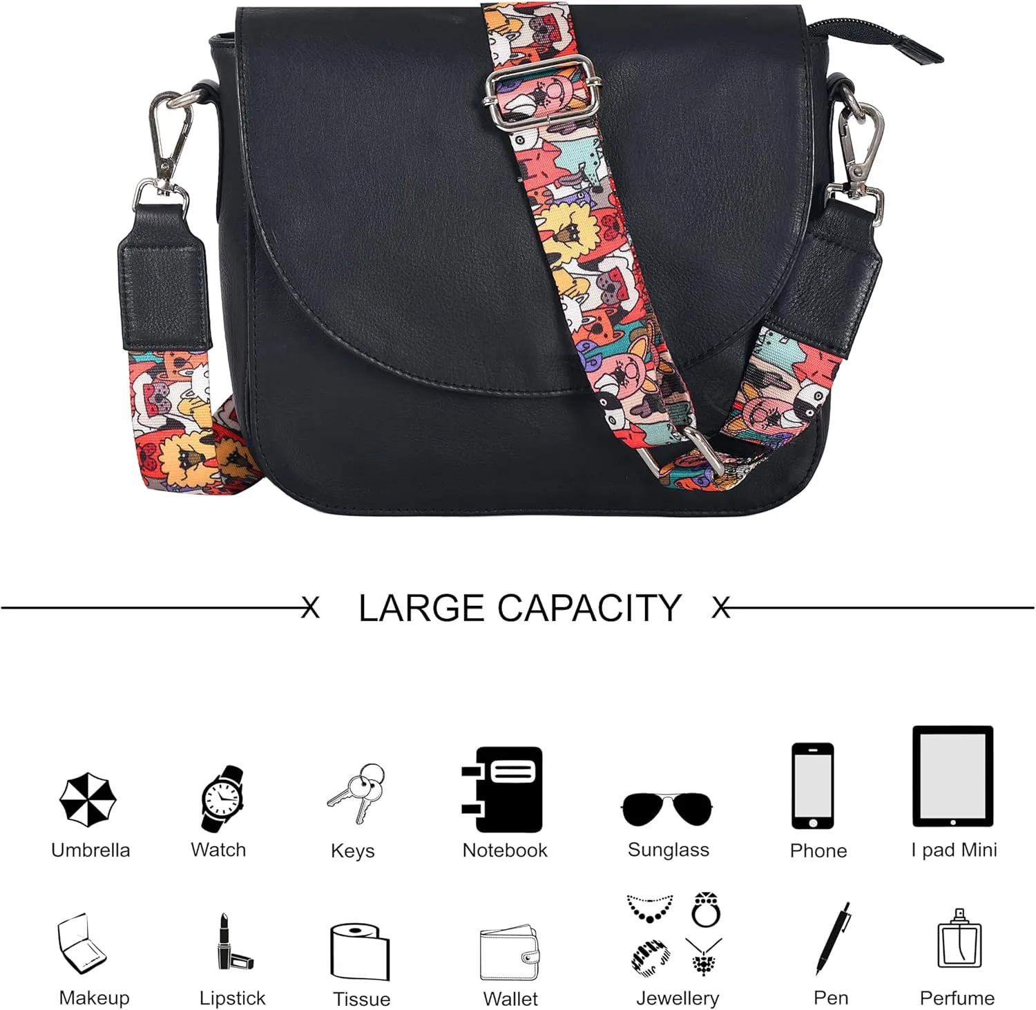 Genuine Leather Shoulder Crossbody Purse For Women with Adjustable Strap, Mobile Pocket & Outside & Inside Zipper