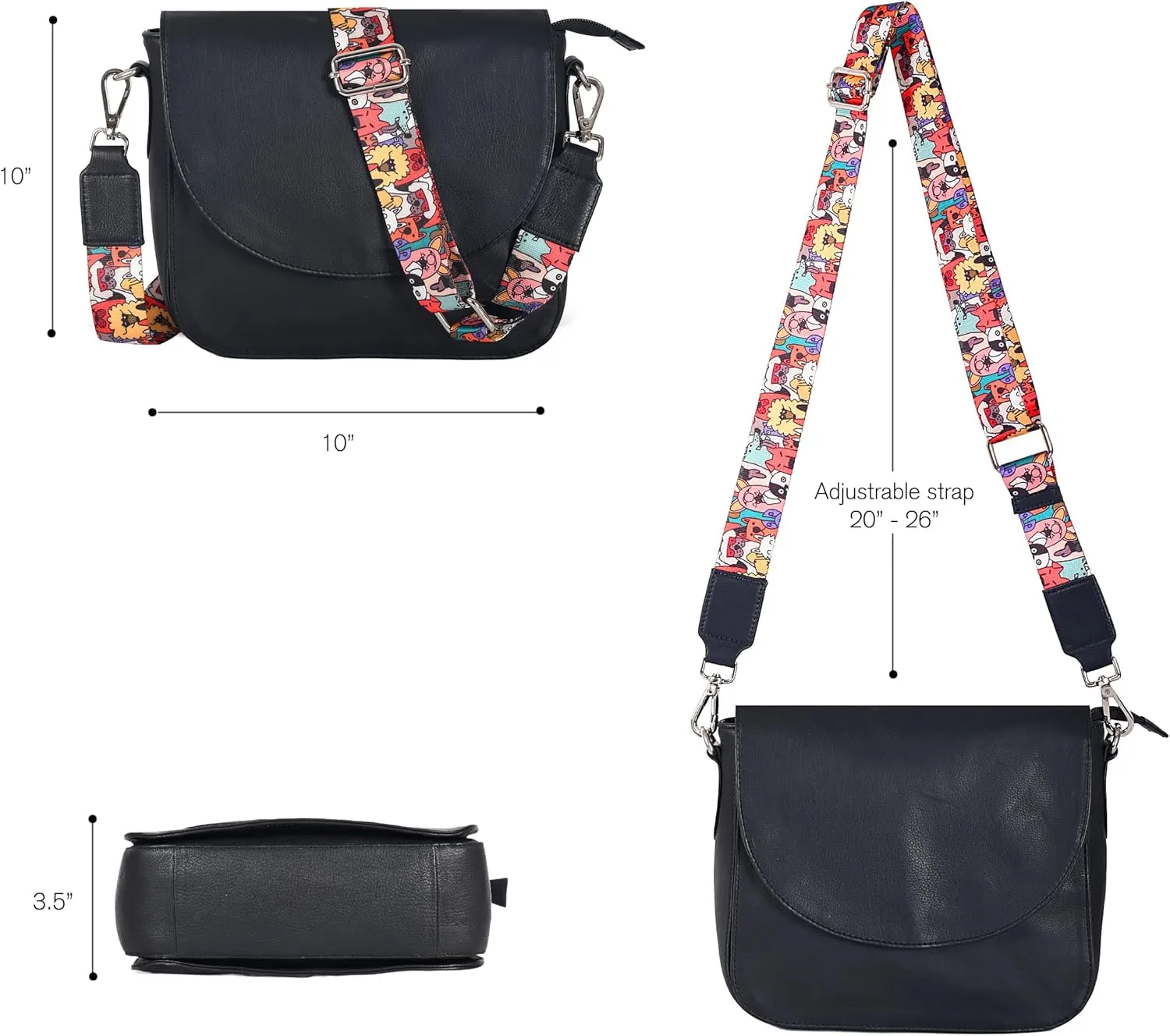 Genuine Leather Shoulder Crossbody Purse For Women with Adjustable Strap, Mobile Pocket & Outside & Inside Zipper