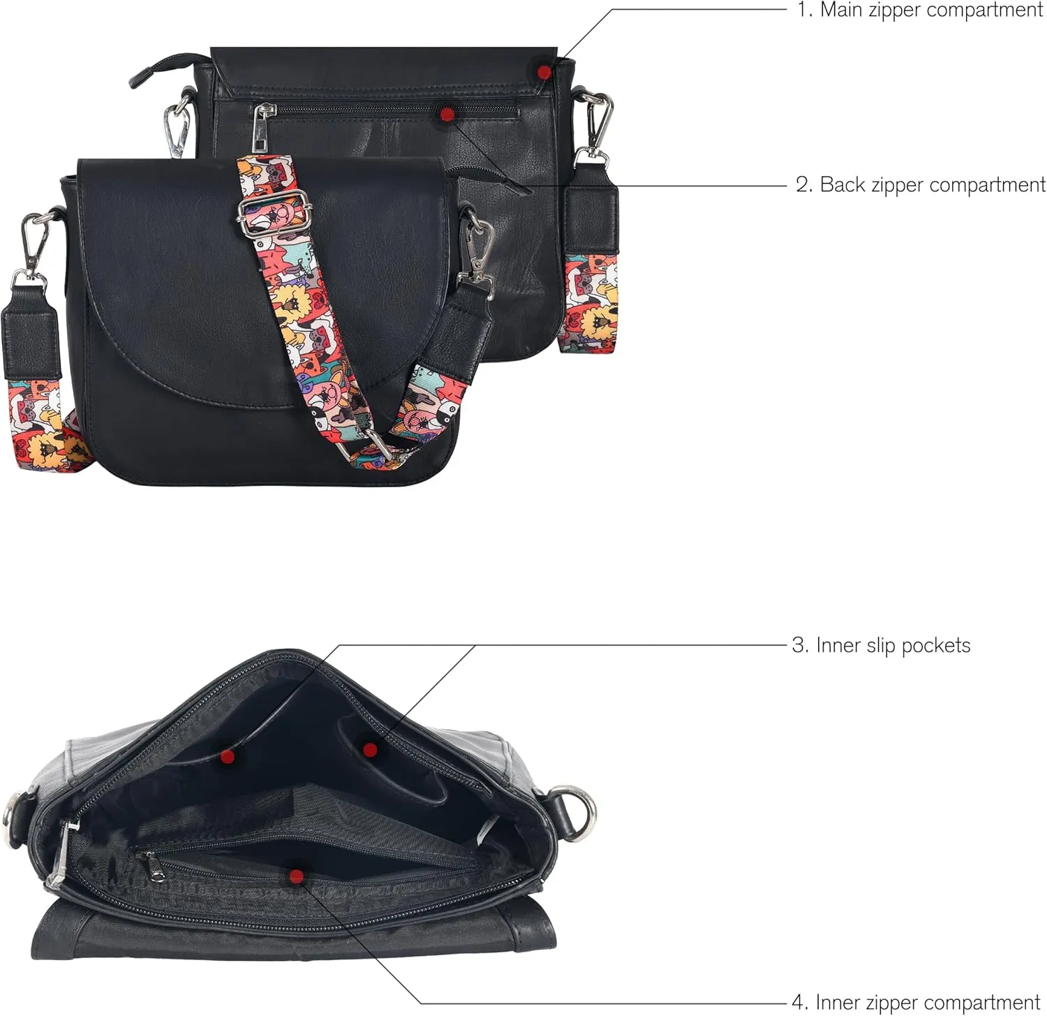Genuine Leather Shoulder Crossbody Purse For Women with Adjustable Strap, Mobile Pocket & Outside & Inside Zipper
