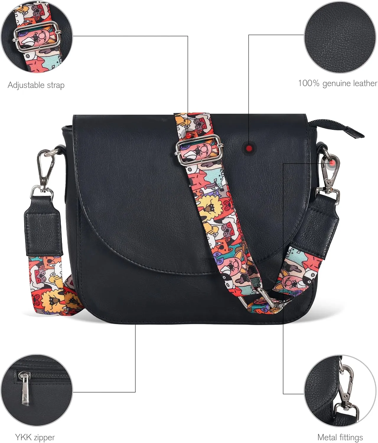 Genuine Leather Shoulder Crossbody Purse For Women with Adjustable Strap, Mobile Pocket & Outside & Inside Zipper