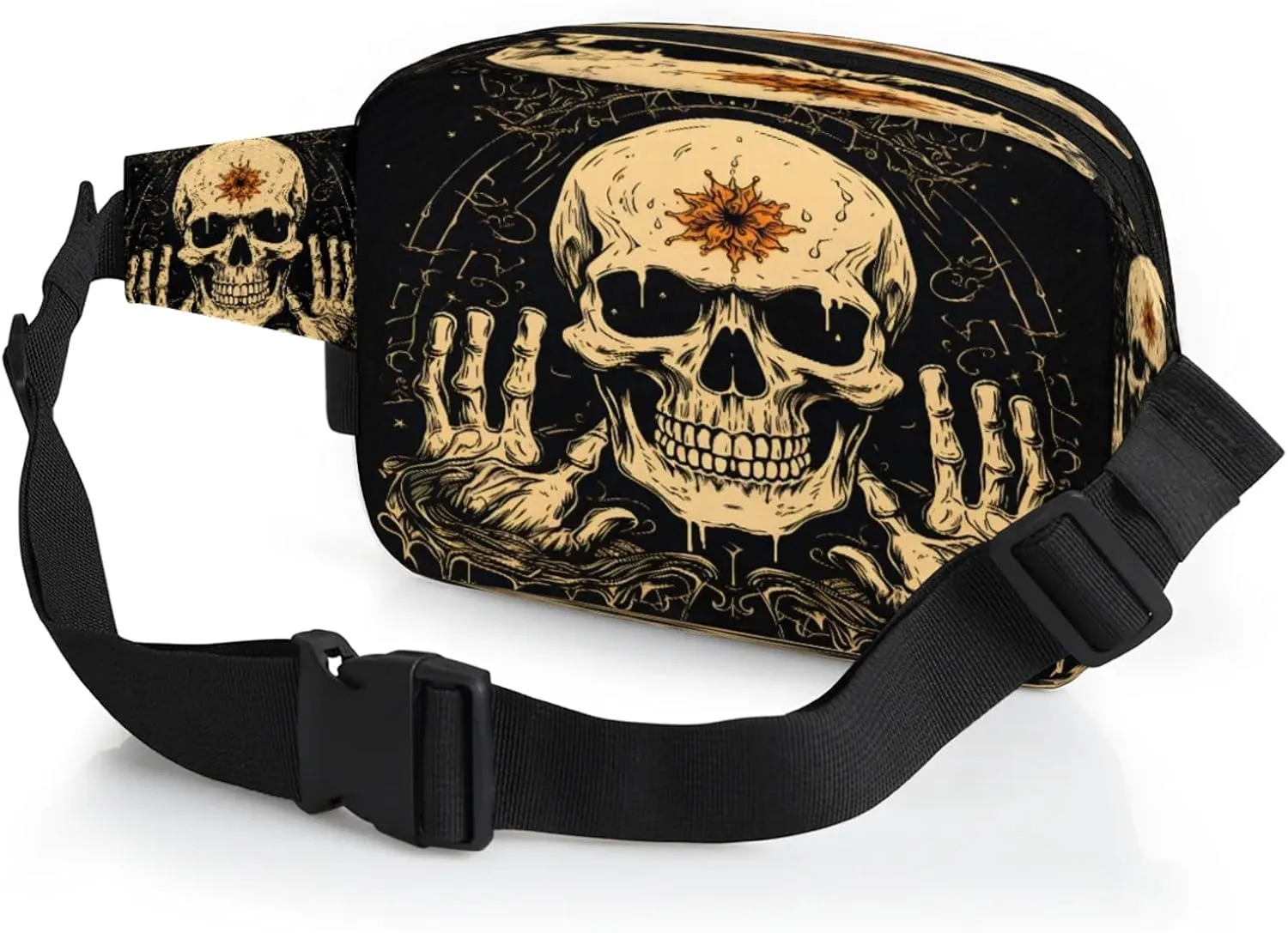Gilded Mystery Waterproof Unisex Square Fanny Pack, Adjustable Waist Bag with Pockets, Sturdy Lightweight Crossbody Bag for Travel, Running, Hiking (9x6.1x2.5 Inches)