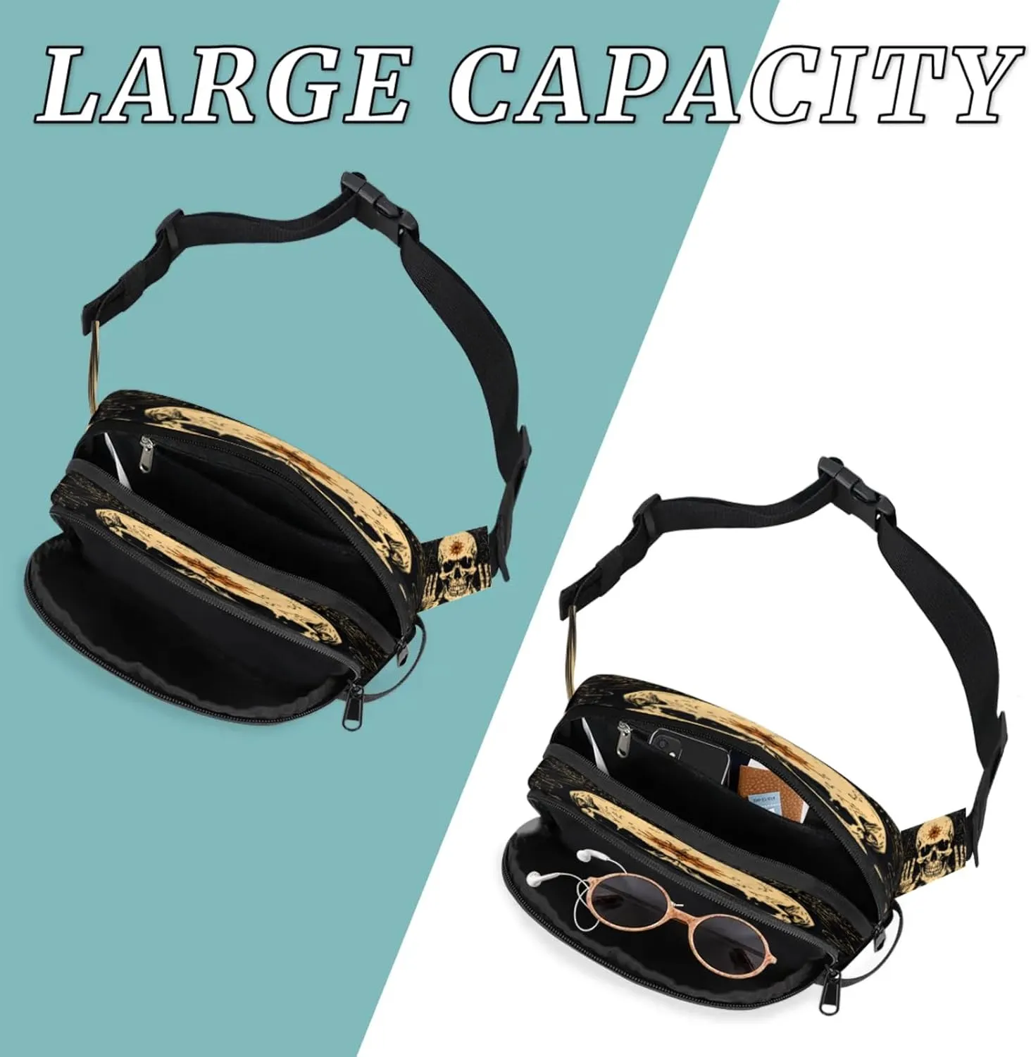 Gilded Mystery Waterproof Unisex Square Fanny Pack, Adjustable Waist Bag with Pockets, Sturdy Lightweight Crossbody Bag for Travel, Running, Hiking (9x6.1x2.5 Inches)