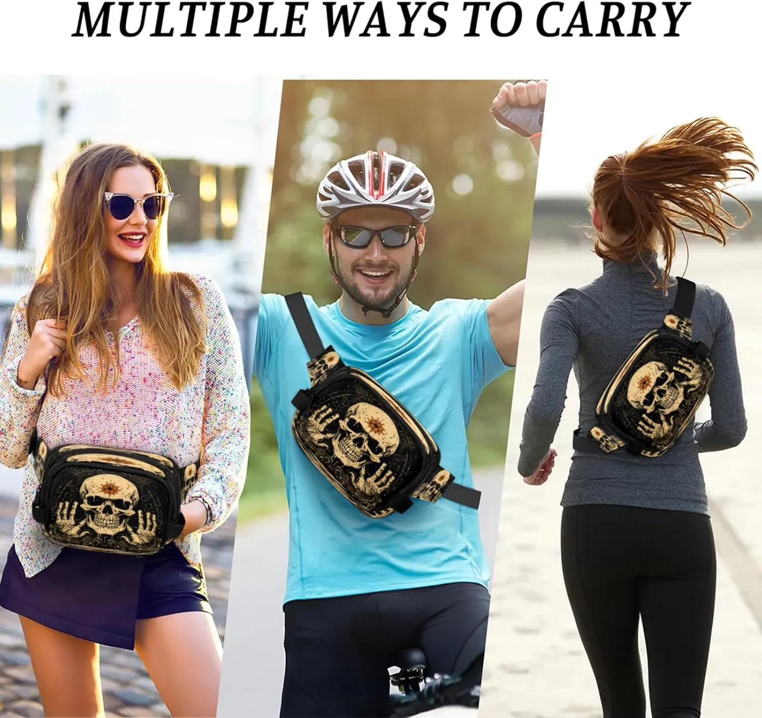 Gilded Mystery Waterproof Unisex Square Fanny Pack, Adjustable Waist Bag with Pockets, Sturdy Lightweight Crossbody Bag for Travel, Running, Hiking (9x6.1x2.5 Inches)