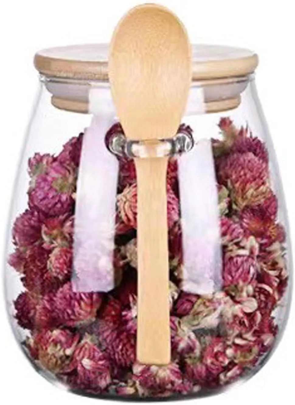 Glass Jars with Bamboo Lids and Spoon, Glass Food Storage Containers Jars with Airtight Bamboo Lid, Reusable Food Storage Containers for Coffee Beans, Tea Leaves, Grains, Dried Fruits, Etc(600ml)