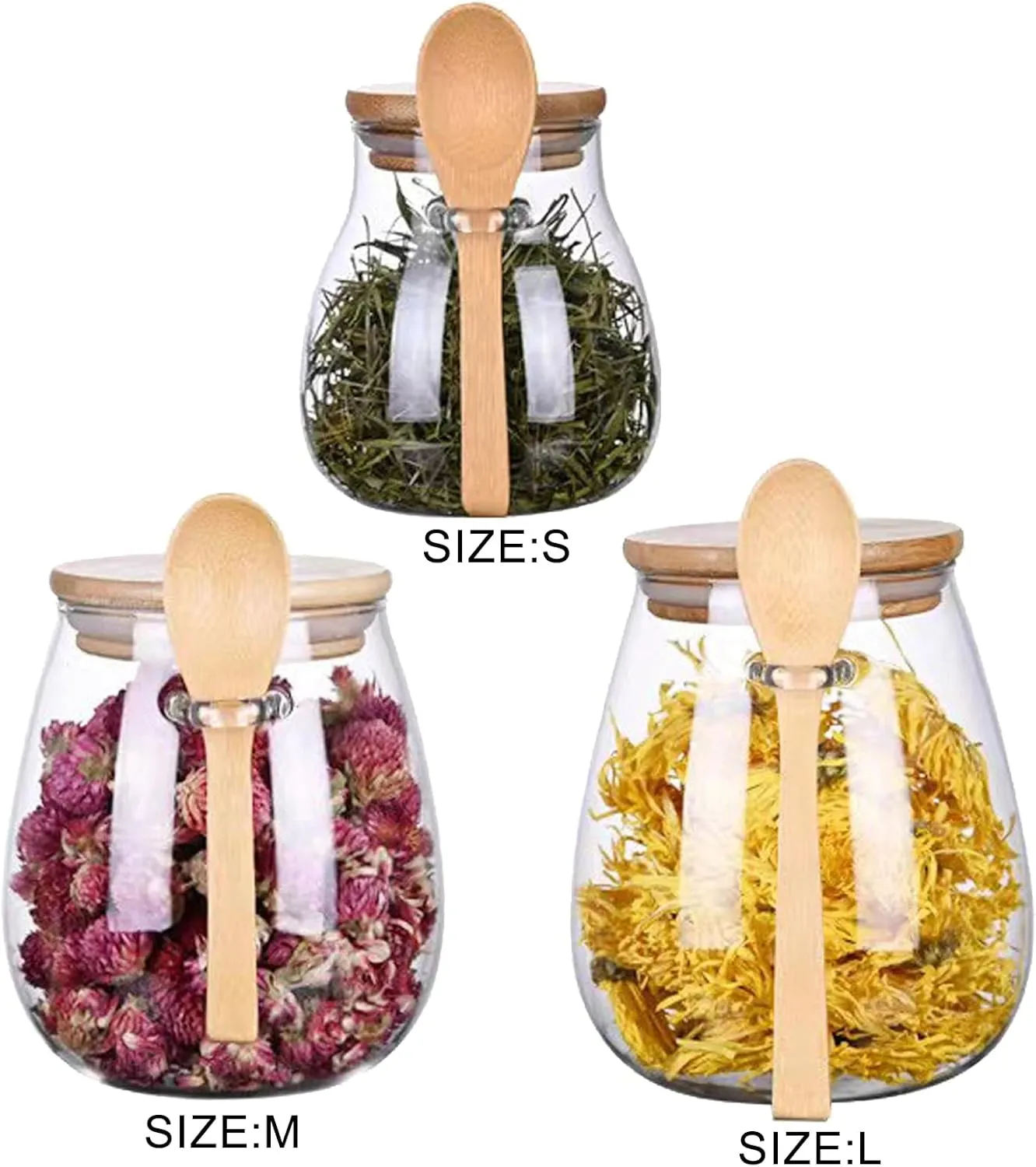 Glass Jars with Bamboo Lids and Spoon, Glass Food Storage Containers Jars with Airtight Bamboo Lid, Reusable Food Storage Containers for Coffee Beans, Tea Leaves, Grains, Dried Fruits, Etc(600ml)