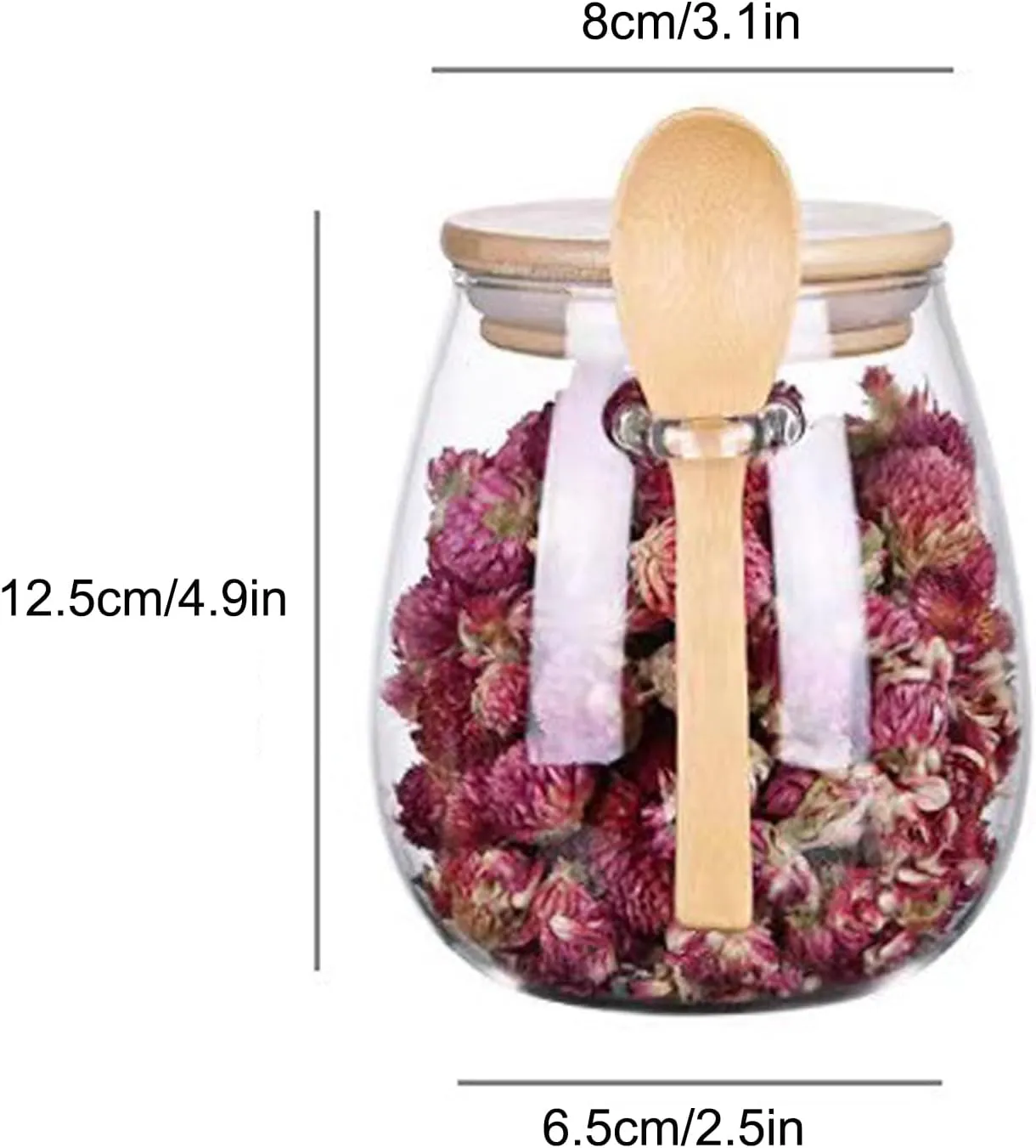 Glass Jars with Bamboo Lids and Spoon, Glass Food Storage Containers Jars with Airtight Bamboo Lid, Reusable Food Storage Containers for Coffee Beans, Tea Leaves, Grains, Dried Fruits, Etc(600ml)