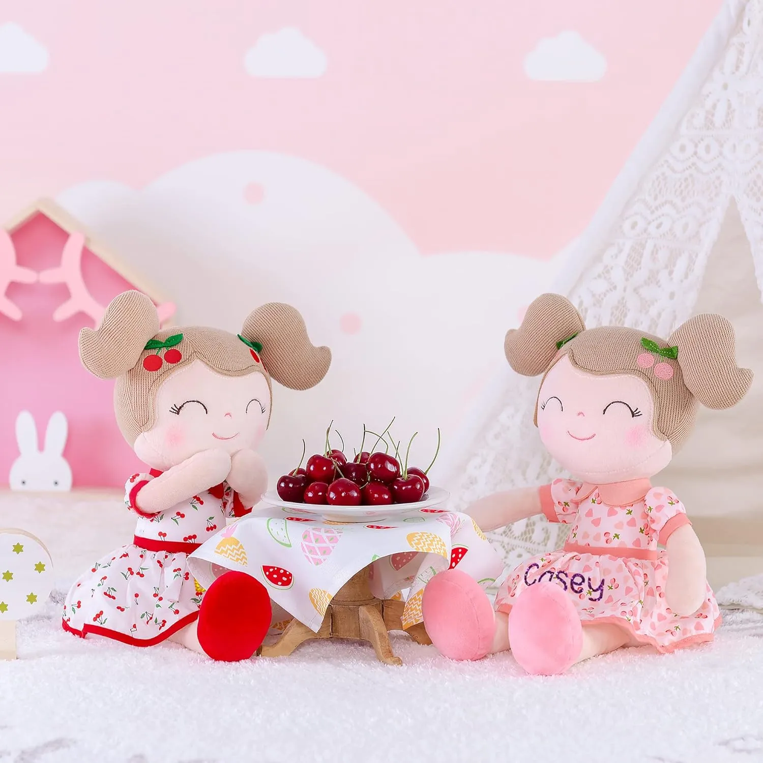 Gloveleya Personalized Doll with Your Name - Cute Pink Cherry Color Custom Soft Plush Doll for Girls Plush Doll Customized Gifts - Muñecas de Trapo Personalizadas para Niñas