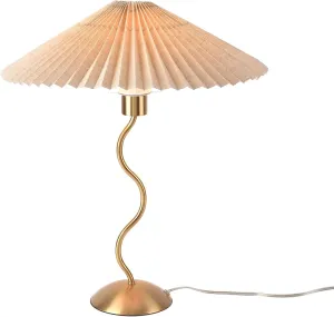Gold Pleated Small Table Lamp, Brass Modern Bedside Table Lamp for Bedroom, Mini Pleated Lamp Shape, MCM Table Lamp Bedroom Bow Lamps for Nightstand