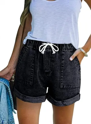 GOLDPKF Womens Jean Shorts for Denim Casual Summer Mid Waist Frayed Stretchy Ripped
