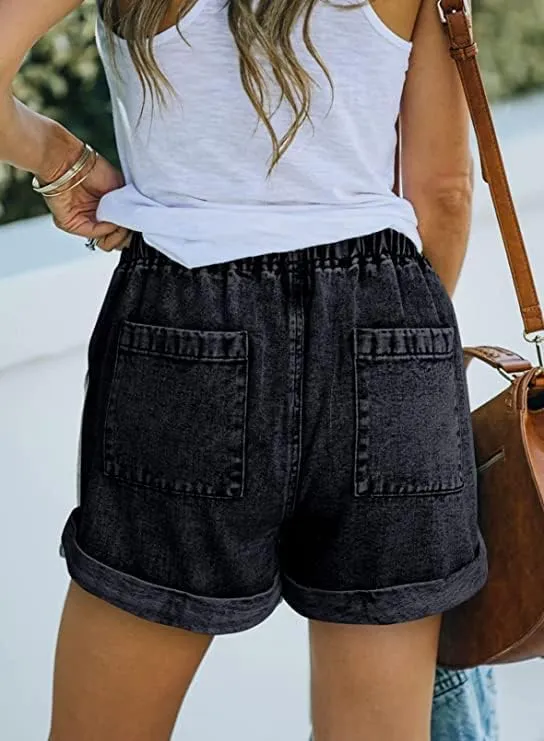 GOLDPKF Womens Jean Shorts for Denim Casual Summer Mid Waist Frayed Stretchy Ripped