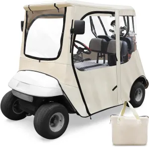 Golf Cart Enclosure Cover for Ezgo TXT 2 Seat 600D with 3 Door Zippers, Security Side Mirror Reserved, Waterproof Portable Transparent Storage Driving Rain Cover Short Roof