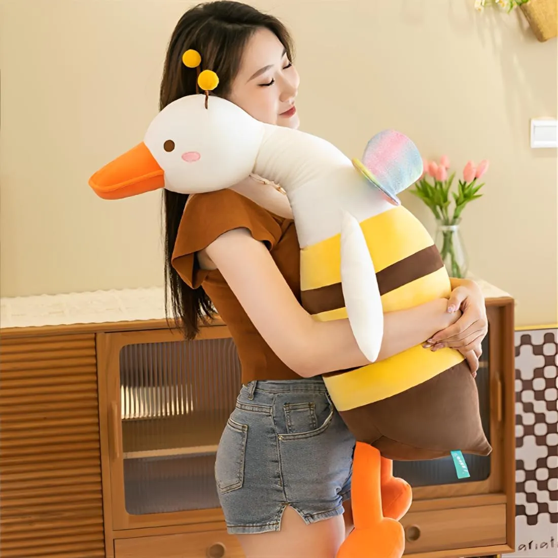 Goose Stuffed Animal Pillow Toy,Cute Giant Goose Plush Duck Stuffed Animal Hugging Pillow,Super Soft Swan Stuffed Animal Sleeping Pillow for Kids and Adults. (Colorful, 43.3)