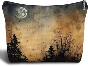 Gothic Moon Makeup Bag - Goth Gifts for Women Girls, Dark Fantasy Vintage Cosmetic Bag for Purse Travel Bag, Gothic Forest Women's Zippered Bag