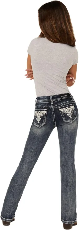 Grace in LA Girls' Medium Wash Thunderbird Pocket Bootcut Stretch Denim Jeans - GB51865 8 REG