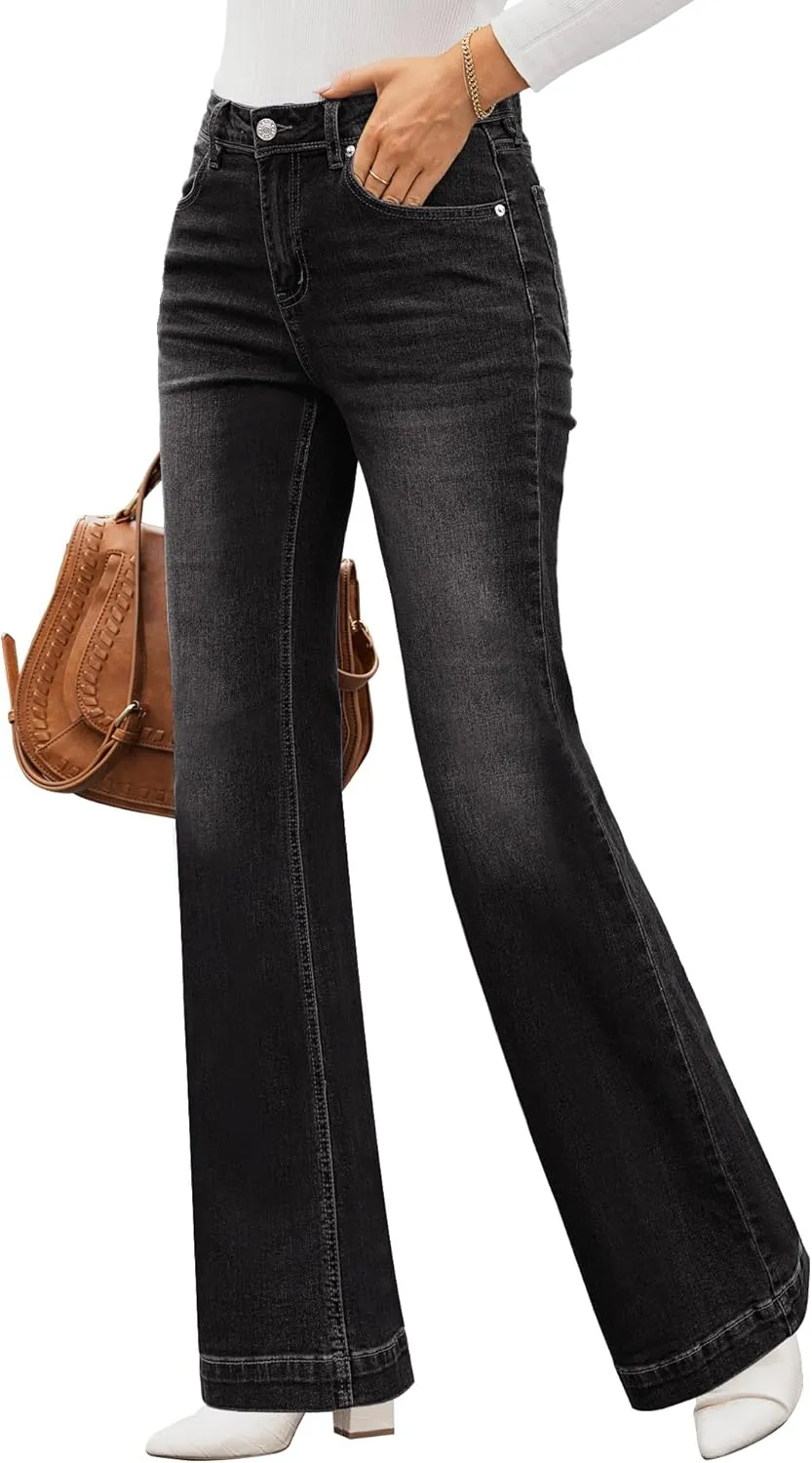 GRAPENT Womens Flare Jeans High Waisted Wide Leg Baggy Jean for Women Stretch Denim Pants