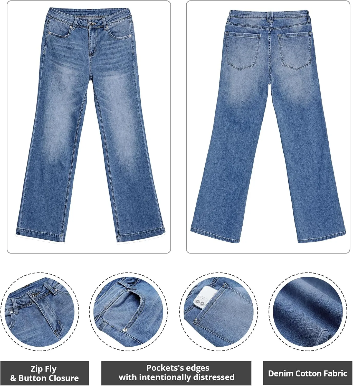 GRAPENT Womens Flare Jeans High Waisted Wide Leg Baggy Jean for Women Stretch Denim Pants
