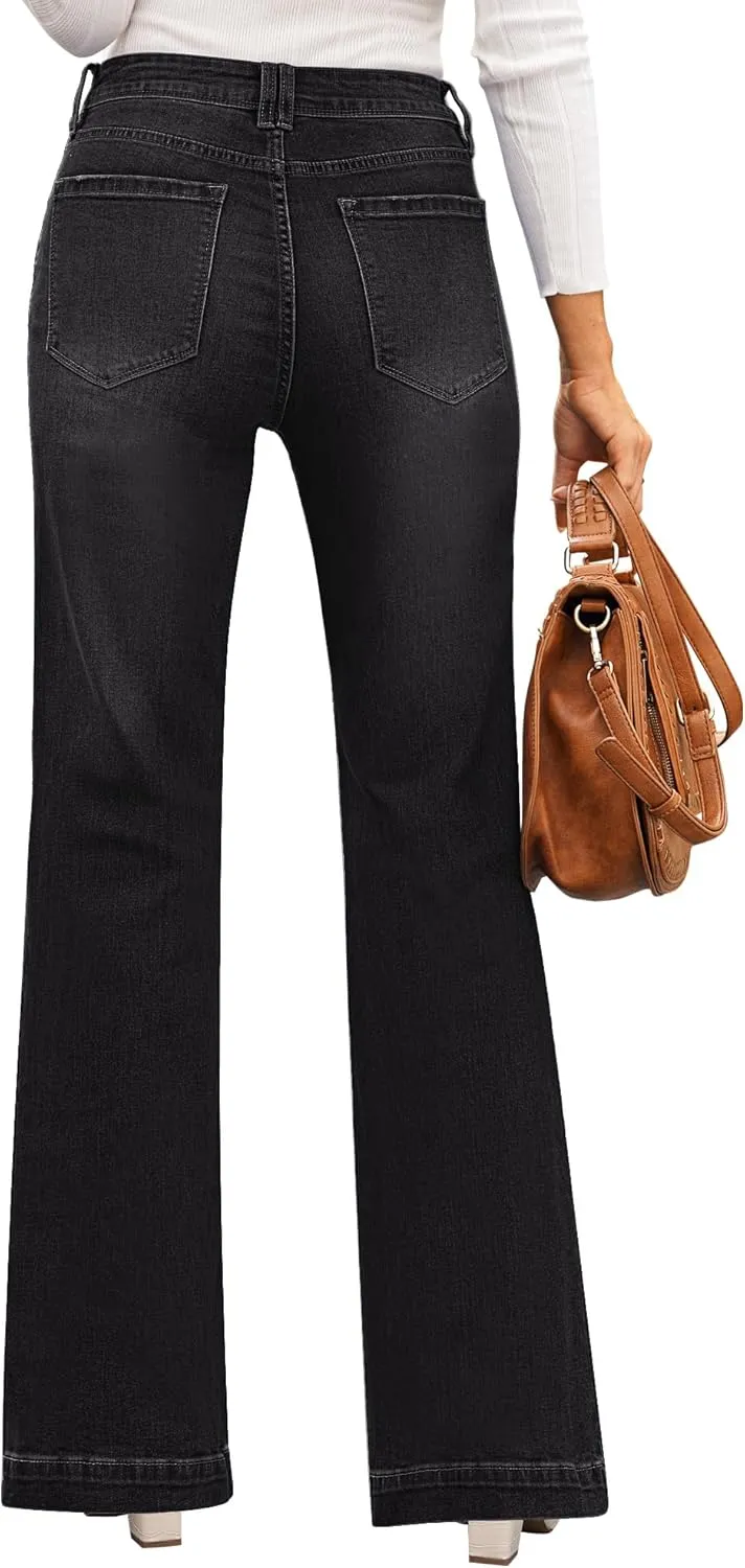 GRAPENT Womens Flare Jeans High Waisted Wide Leg Baggy Jean for Women Stretch Denim Pants