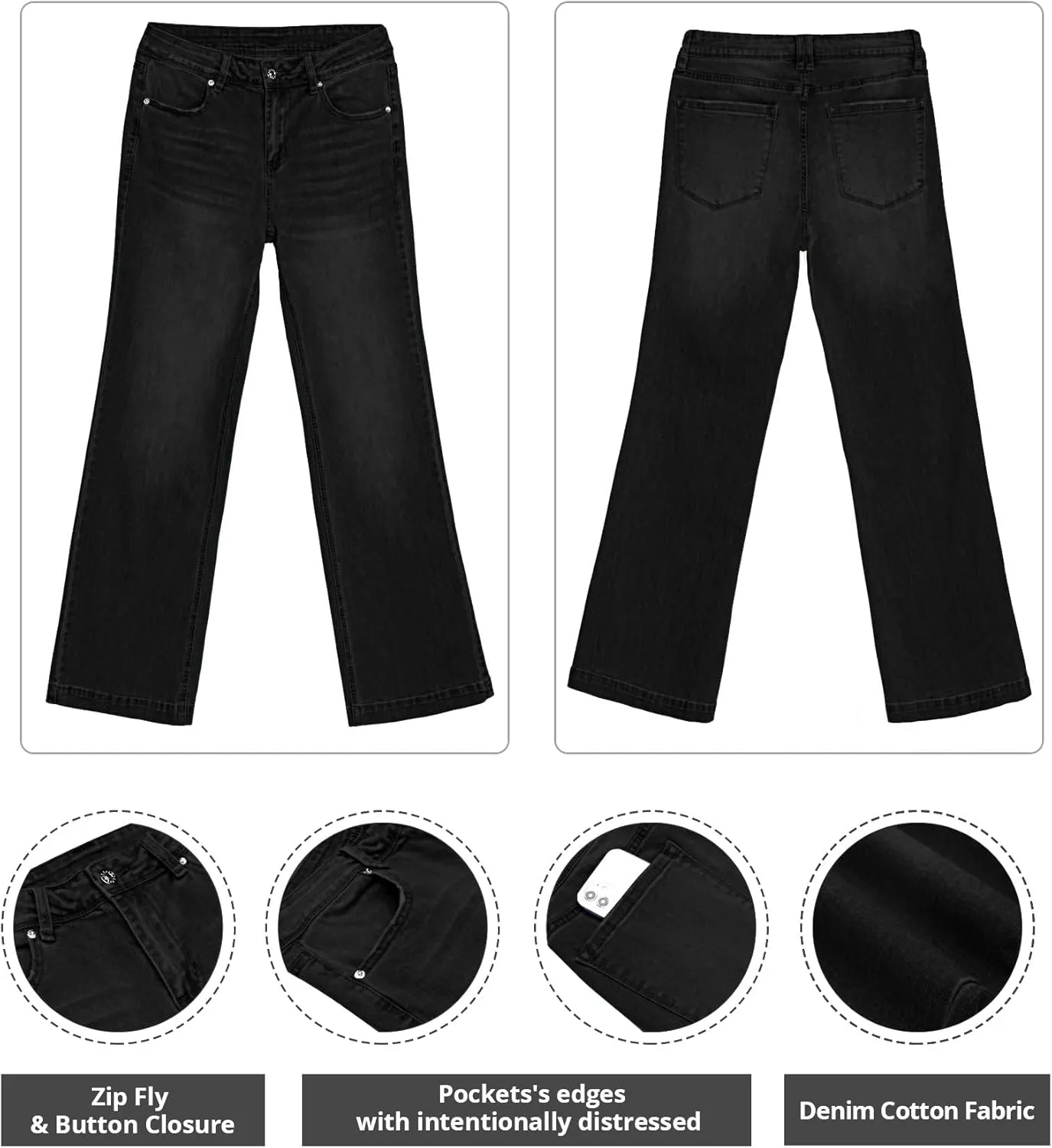 GRAPENT Womens Flare Jeans High Waisted Wide Leg Baggy Jean for Women Stretch Denim Pants