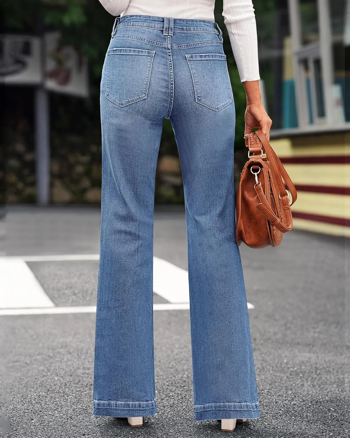 GRAPENT Womens Flare Jeans High Waisted Wide Leg Baggy Jean for Women Stretch Denim Pants