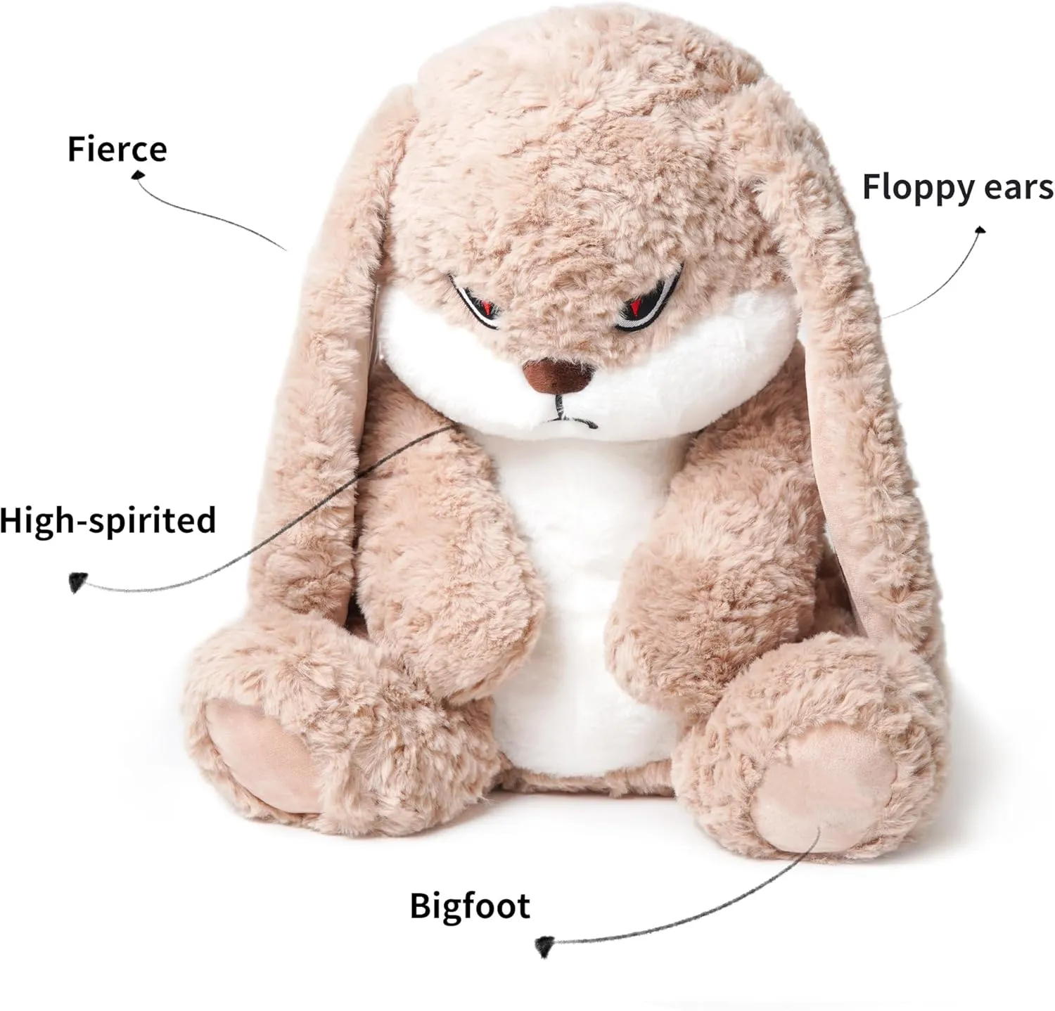 Grumpy Bunny Stuffed Animal, 19.6" Plush Rabbit Stuffed Animals with Floppy Ears, Cuddly Soft Plush Toys Huggable, Perfect for a Gift