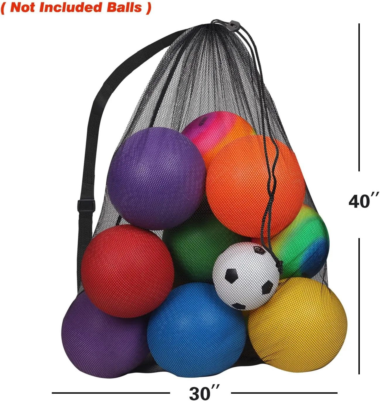 GSE Games & Sports Expert 6 Pack Black Extra Large Mesh Sports Ball Drawstring Bag, 30" x 40" Soccer Equipment Bag with Adjustable Shoulder Strap for Football, Basketball, Volleyball, Swimming