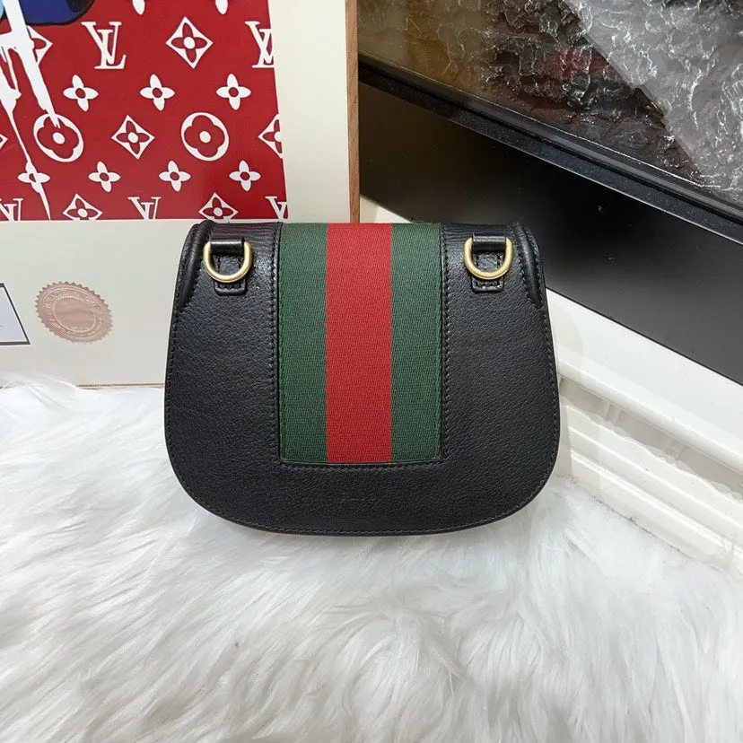 Gucci Padlock Small Black Leather Crossbody Bag with Crystal Butterfly