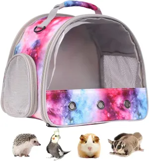Guinea Pig Carrier Cage for 2, Bearded Dragon Small Animal Travel Carrier for Hamster Birds, Portable with Clear Window Transparent View Vet Bag (Carrier - Pink)