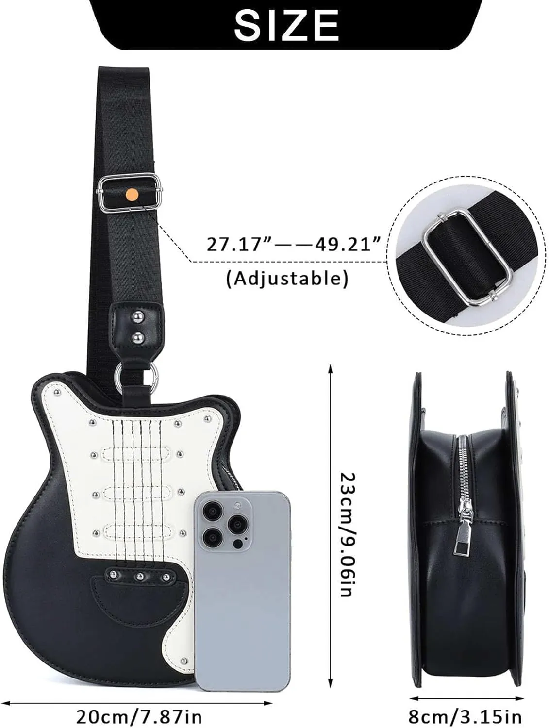 Guitar Shaped Shoulder Bag for Women, Fashion Rock Music Crossbody Bag, Cute Rivet Creative Handbag