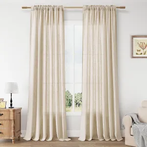 Guken Linen Curtains 96 Inch Length for Living Room Bedroom 2 Panels Set Rod Pocket Light Filtering Semi Sheer Window Curtains 52 Inch Width Boho Farmhouse Drapes Flax Beige Linen, W52xL96
