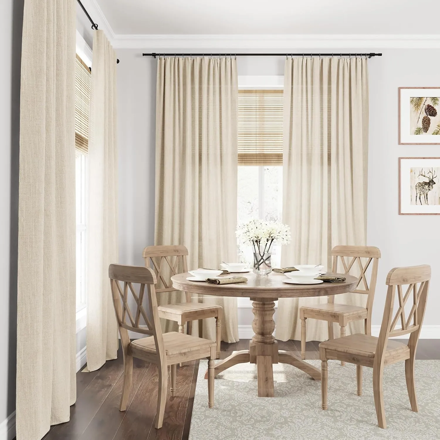 Guken Linen Curtains 96 Inch Length for Living Room Bedroom 2 Panels Set Rod Pocket Light Filtering Semi Sheer Window Curtains 52 Inch Width Boho Farmhouse Drapes Flax Beige Linen, W52xL96