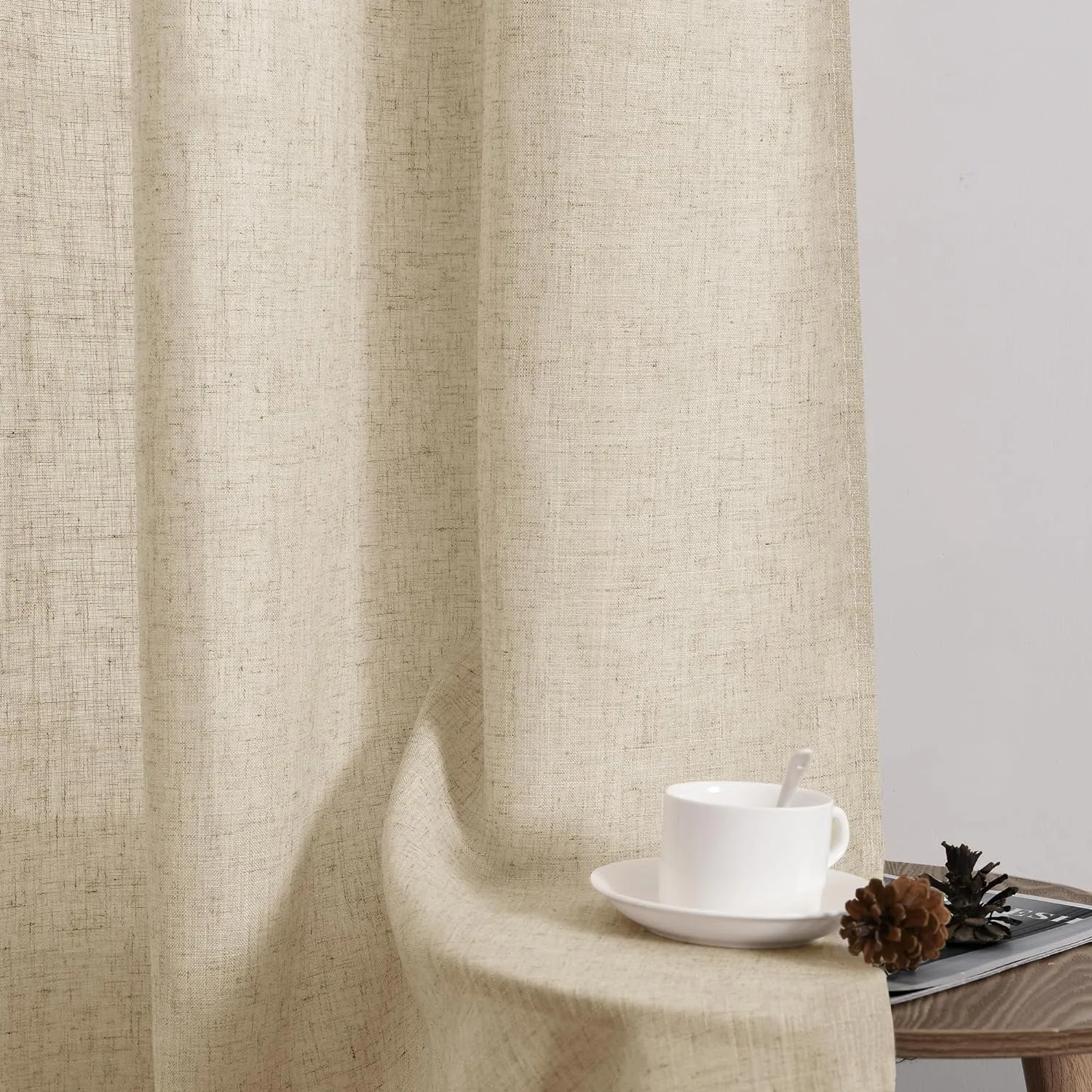 Guken Linen Curtains 96 Inch Length for Living Room Bedroom 2 Panels Set Rod Pocket Light Filtering Semi Sheer Window Curtains 52 Inch Width Boho Farmhouse Drapes Flax Beige Linen, W52xL96
