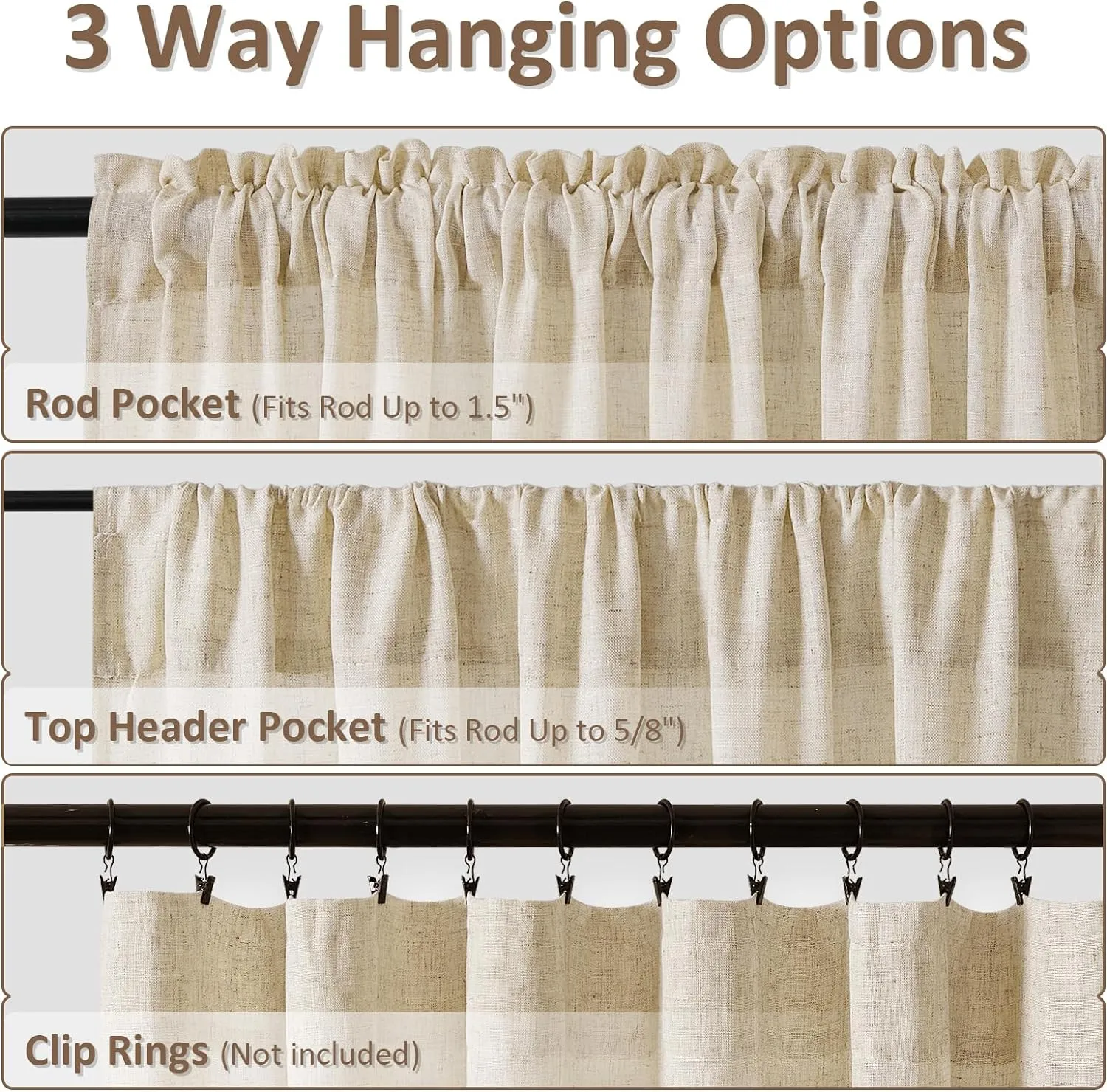 Guken Linen Curtains 96 Inch Length for Living Room Bedroom 2 Panels Set Rod Pocket Light Filtering Semi Sheer Window Curtains 52 Inch Width Boho Farmhouse Drapes Flax Beige Linen, W52xL96
