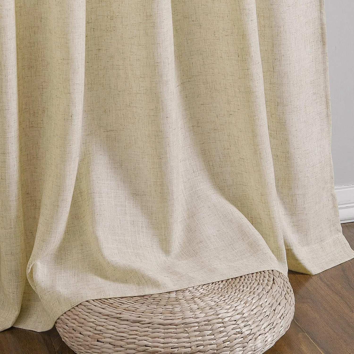 Guken Linen Curtains 96 Inch Length for Living Room Bedroom 2 Panels Set Rod Pocket Light Filtering Semi Sheer Window Curtains 52 Inch Width Boho Farmhouse Drapes Flax Beige Linen, W52xL96