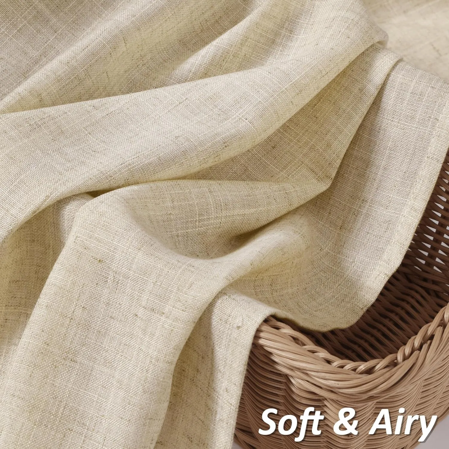 Guken Linen Curtains 96 Inch Length for Living Room Bedroom 2 Panels Set Rod Pocket Light Filtering Semi Sheer Window Curtains 52 Inch Width Boho Farmhouse Drapes Flax Beige Linen, W52xL96