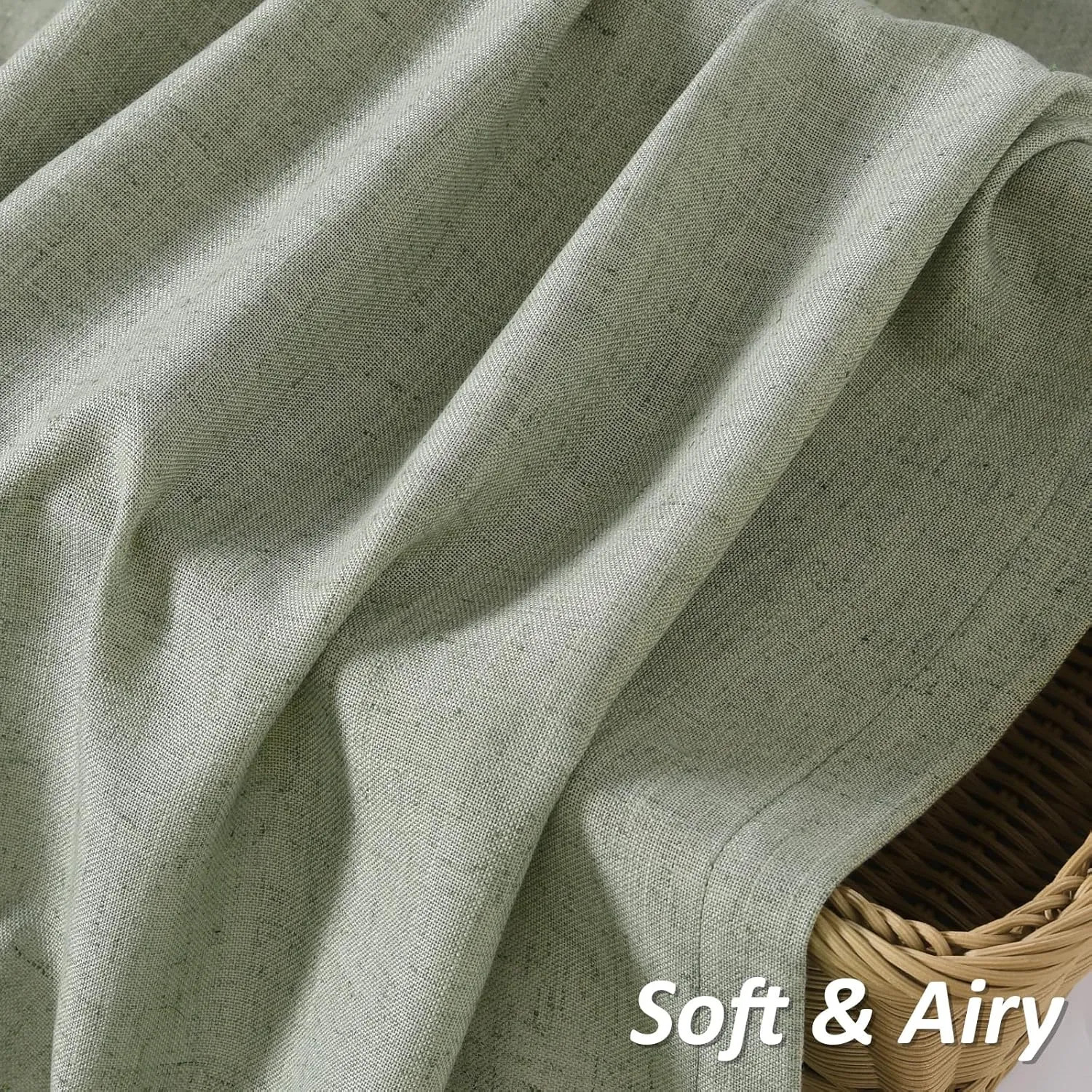 Guken Sage Green Linen Curtains 84 Inch Length for Living Room Bedroom 2 Panels Set Rod Pocket Light Filtering Semi Sheer Window Curtains 52 Inch Width Boho Farmhouse Linen Drapes, W52xL84