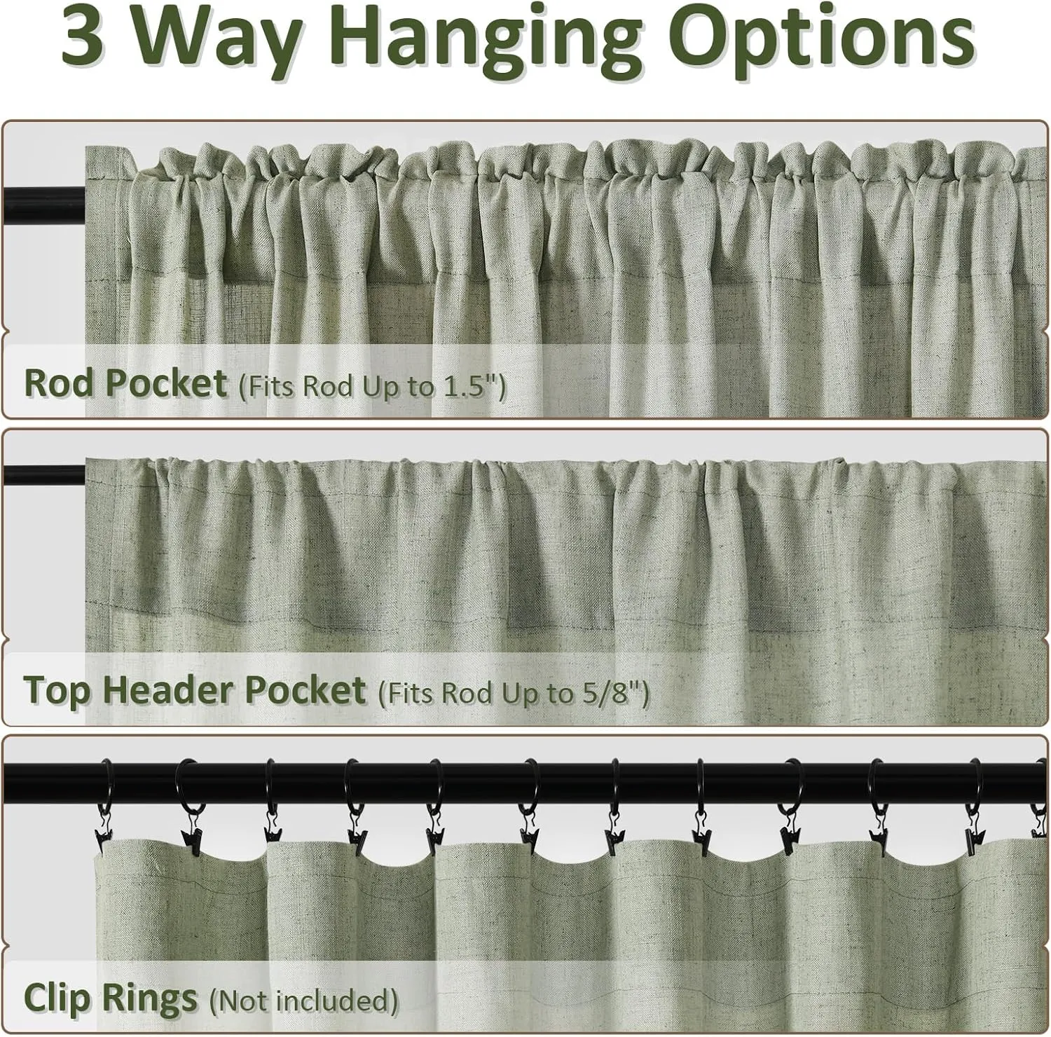 Guken Sage Green Linen Curtains 84 Inch Length for Living Room Bedroom 2 Panels Set Rod Pocket Light Filtering Semi Sheer Window Curtains 52 Inch Width Boho Farmhouse Linen Drapes, W52xL84