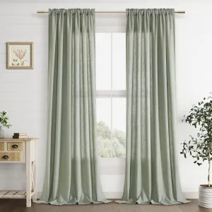 Guken Sage Green Linen Curtains 96 Inch Length for Living Room Bedroom 2 Panels Set Rod Pocket Light Filtering Semi Sheer Window Curtains 52 Inch Width Boho Farmhouse Linen Drapes, W52xL96