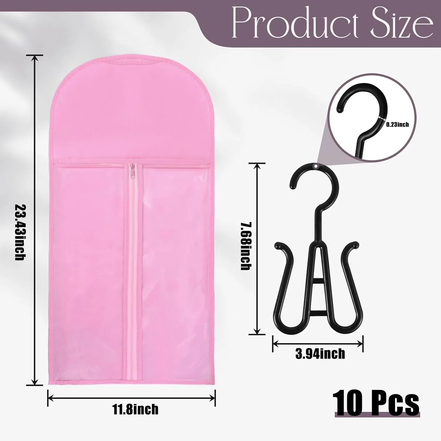 Hair Extension Holder, Wig Storage for Multiple Wigs, Wig Hanger with Hook, Wig Carrier Organizer Dustproof, Wigs & Accessories(10 Pcs Pink)