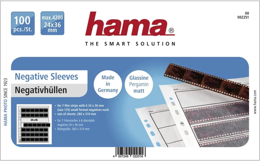 Hama 2251 24 x 36mm Negative File Sleeves and Glassine Matt 100 Sheets