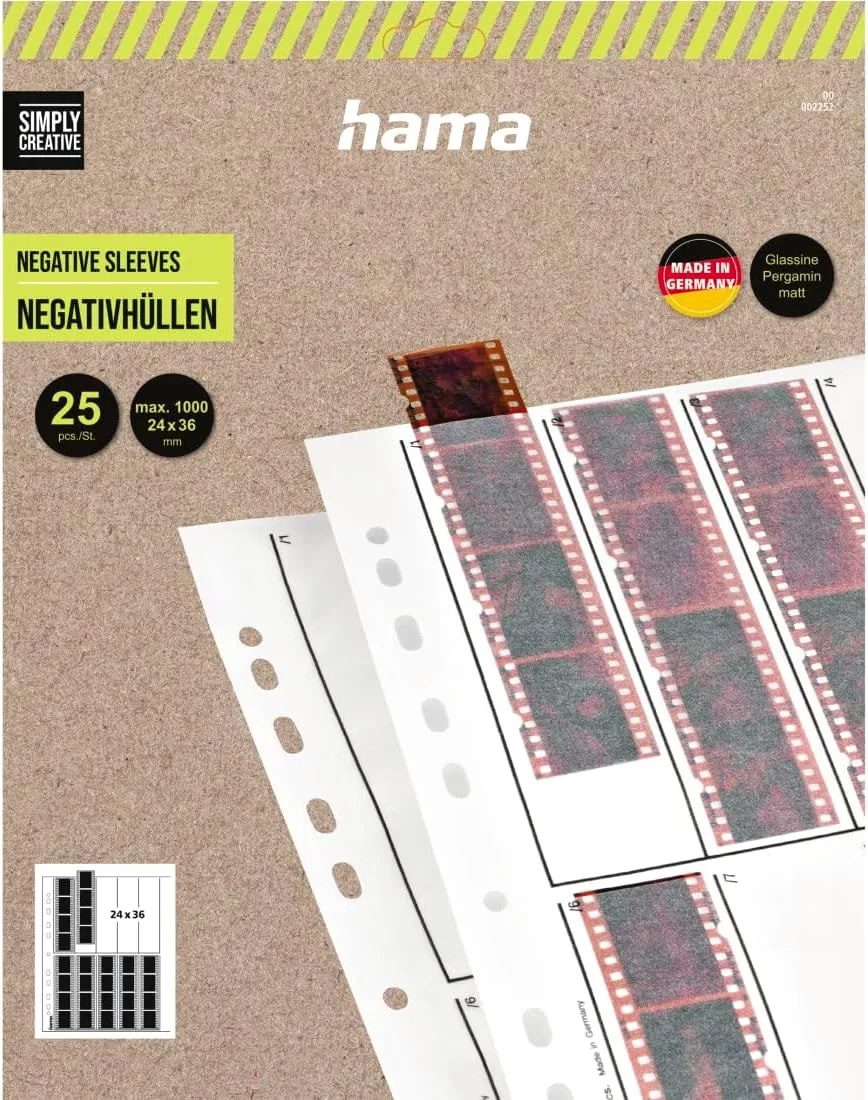 Hama 2252 Negative File Storage Sleeves, Each Holding 10 Strips of 4 (24 x 36 mm) Frames, Glassine (Pack of 25)