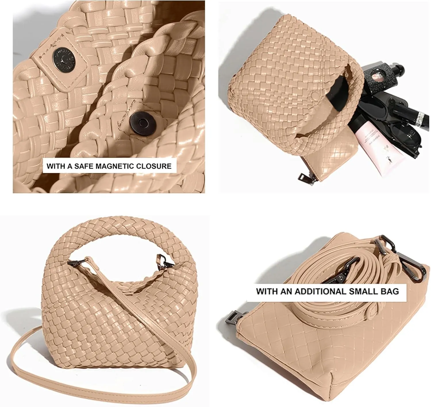 Handbags for Women Weave Vegan Leather Tote Bag With Pocket Wallet Purse Hand bag Crossbody Strap Small Bag With Compartment