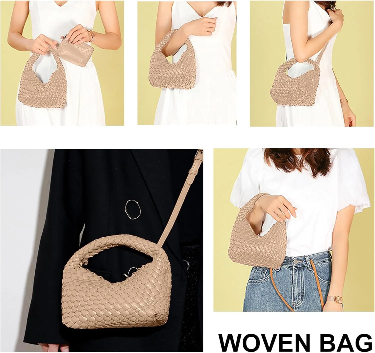 Handbags for Women Weave Vegan Leather Tote Bag With Pocket Wallet Purse Hand bag Crossbody Strap Small Bag With Compartment