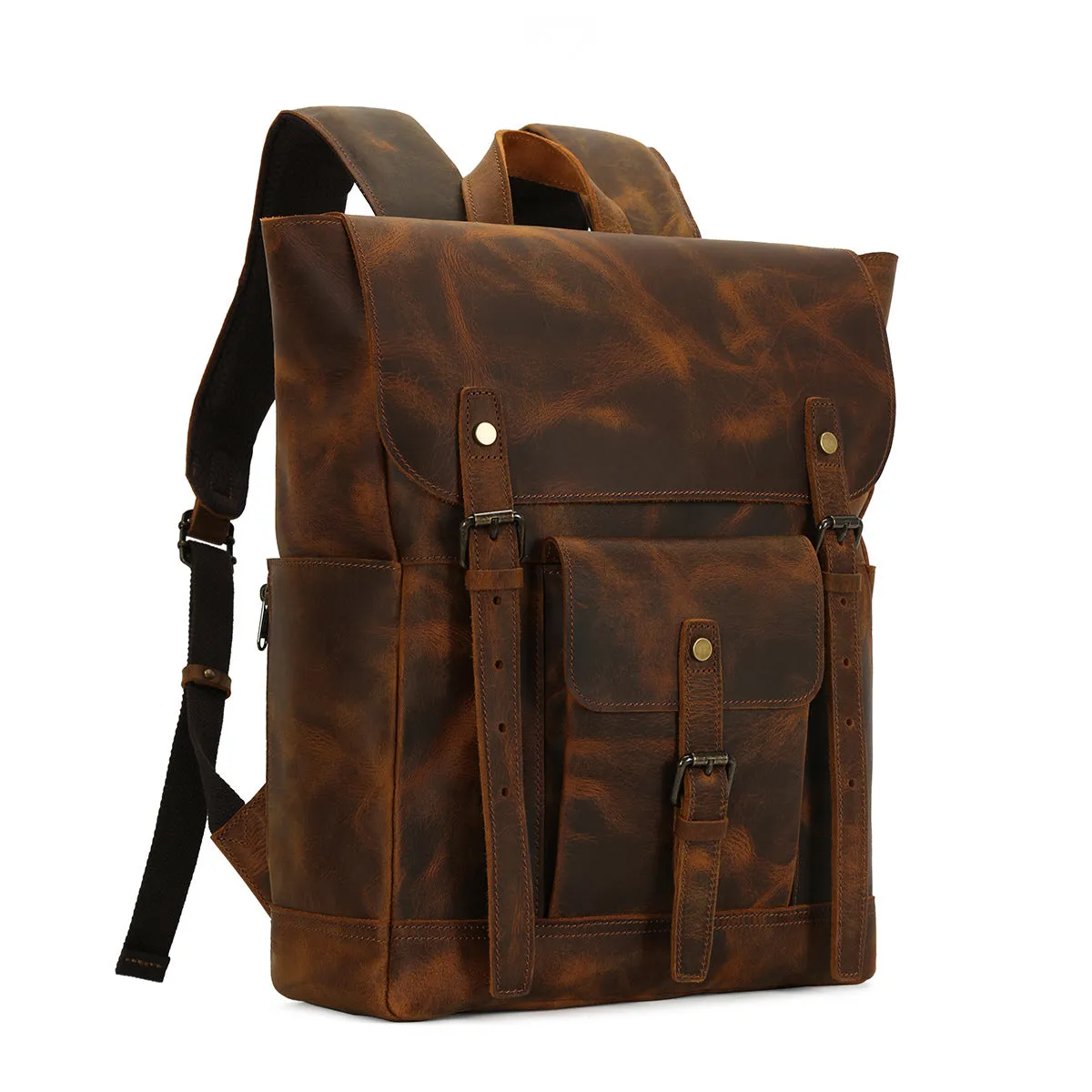 Handmade Vintage Full-Grain Leather Business Backpack with Trolley Sleeve